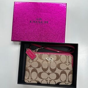 NWT Coach Pink Wristlet with Box